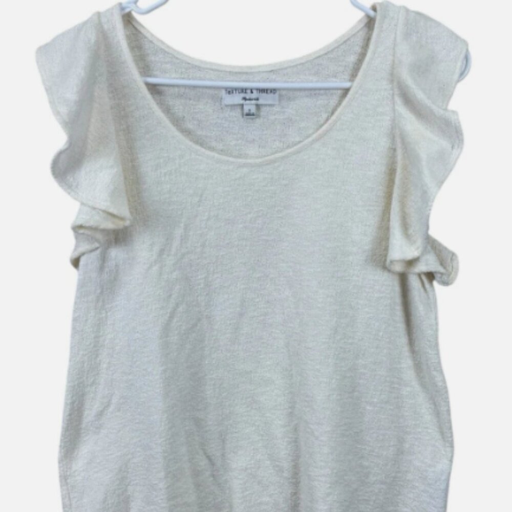 Madewell Tank Top Womens Small Ivory Flutter Sleeve Knit Summer Coastal Casual